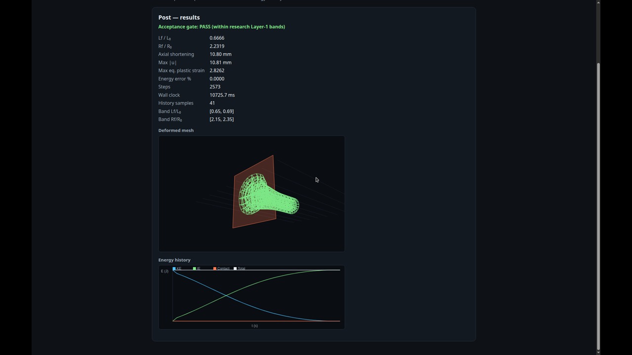 Taylor bar post: deformed hex mesh after impact (web-mbd)